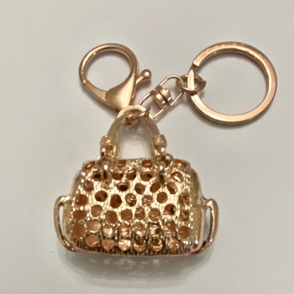 2-Way, Black Floral Rhinestone Handbag Charm- Key Chain - Picture 2 of 10